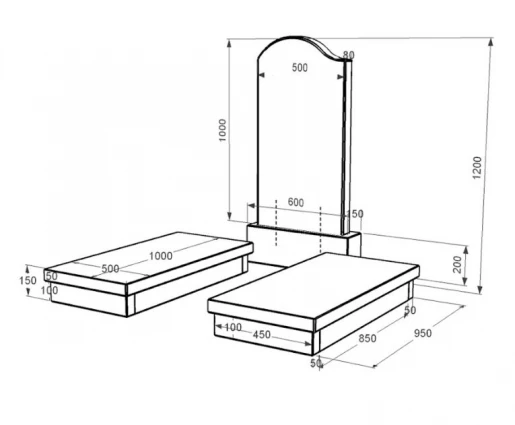 Размеры Надгробие из гранита для супругов двойное из черного гранита Коростышев с волной резное к19-kor-npf-100-50-08-011