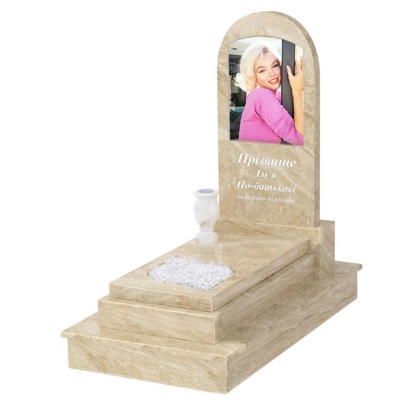 Основне Мармуровий пам'ятник доньці одинарний з мармуру Дайна з полукруглою стелою к13-dan-pf-80-40-05-006-ck