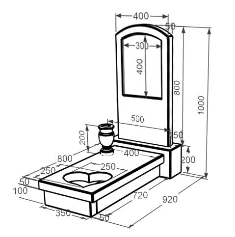 Розміри Пам'ятник із мармуру маленький одинарний з мармуру Дайна з серцем різьблена робота к11-dan-pf-80-40-05-009