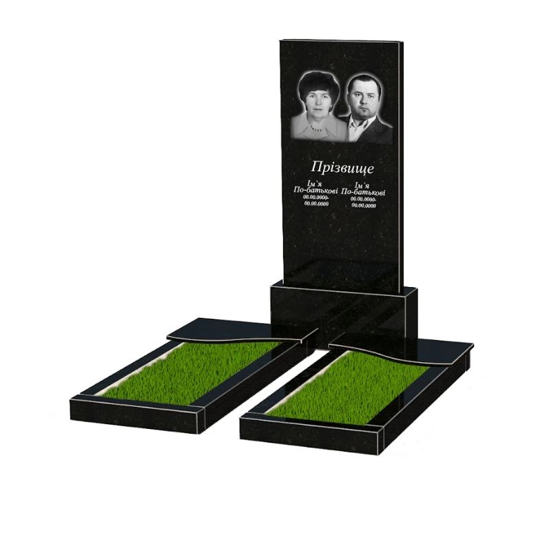 Основне Надгробок із граніту стела 120х60 см подвійний із чорного граніту Коростишів з хвилею різьблений к15-kor-npf-120-60-08-001