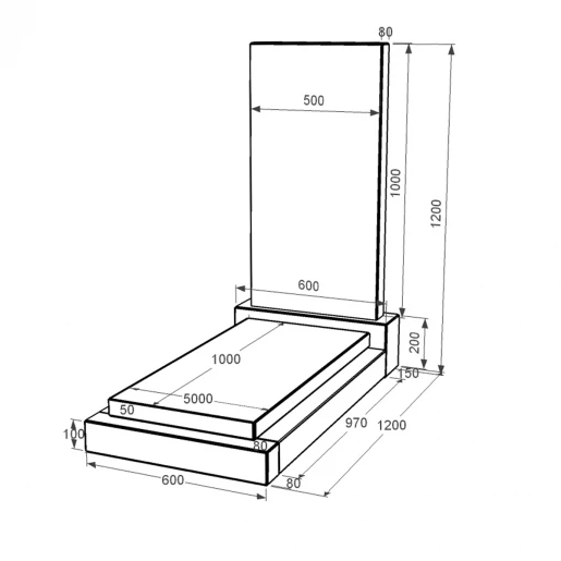 Размеры Памятник из гранита дочке одинарный из черного гранита Коростышев без резных работ к12-kor-npf-100-50-08-001