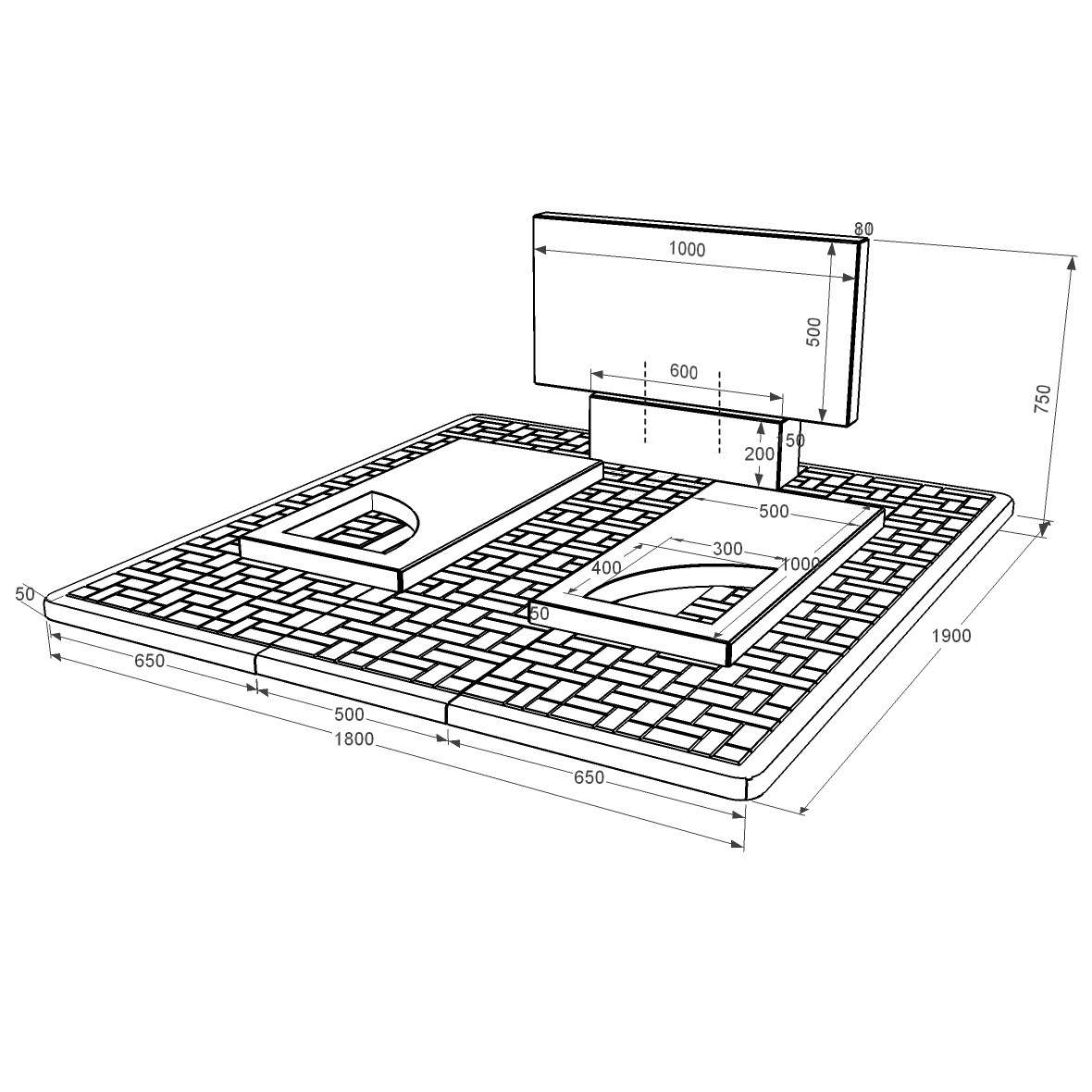 Размеры Памятник из гранита с надгробной плитой двойной из черного гранита Коростышев с вырезанным уголком к18-kor-npf-50-100-08-001-pbd2