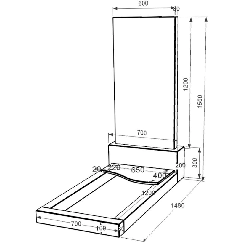 Розміри Пам'ятник із граніту з формою хвилі одинарний із чорного граніту Коростишів к5-kor-pf-120-60-08-001