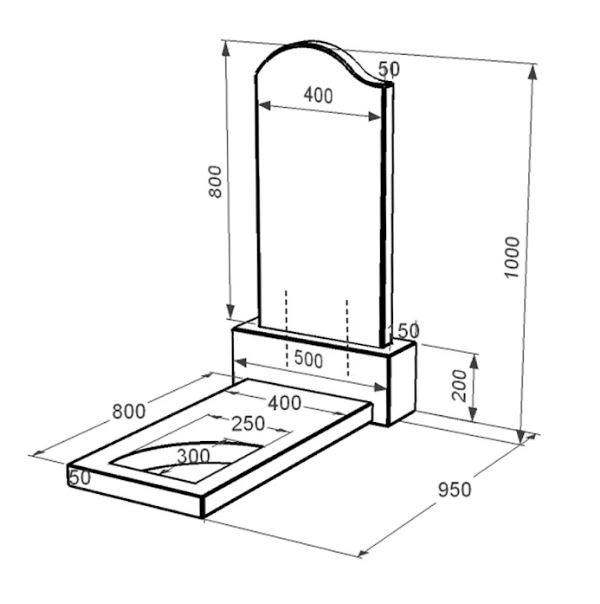 Розміри Гранітний пам'ятник стела 80x40 см одинарний із чорного граніту Коростишів з вирізаним куточком к9-kor-npf-80-40-05-011