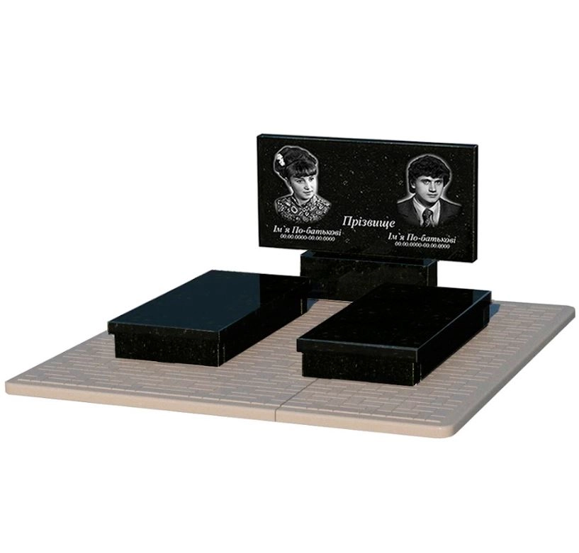 Основне Гранітний пам'ятник без різьблених робіт подвійний із чорного граніту Коростишів к19-kor-pf-50-100-08-001-pbd2