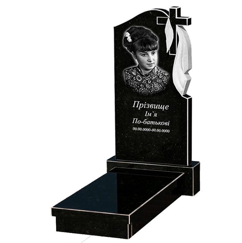 Основне Пам'ятник із граніту висотою 120 см одинарний із чорного граніту Коростишів з хрестом та плащаницею різьблений к10-kor-npf-100-50-08-142-r