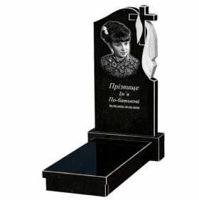 Пам'ятник із граніту висотою 120 см одинарний із чорного граніту Коростишів з хрестом та плащаницею різьблений к10-kor-npf-100-50-08-142-r