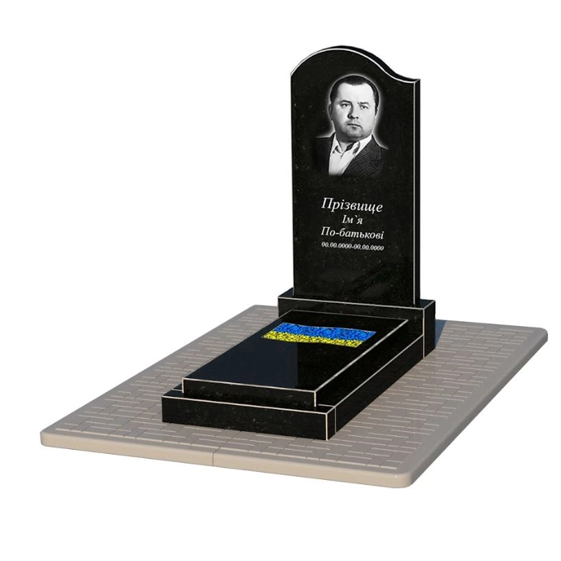 Основне Пам'ятник із граніту з вирізаним прапором одинарний із чорного граніту Коростишів к6-kor-npf-100-50-08-011-l-pbd2