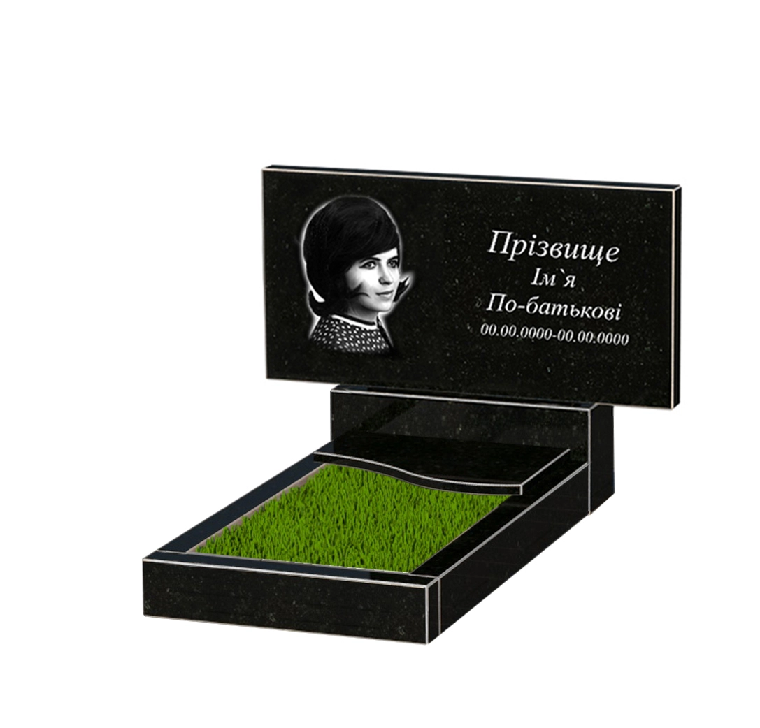 Основное Гранитный памятник стела 40х80 см одинарный из черного гранита Коростышев с волной резной к5-kor-npf-40-80-05-001