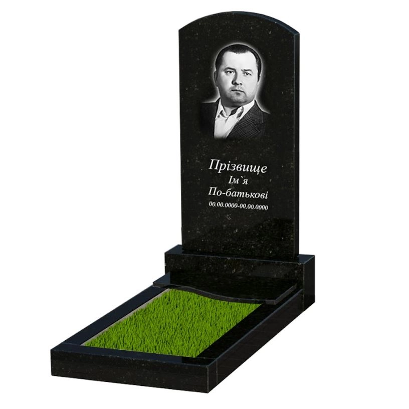 Основне Гранітний пам'ятник одинарний із чорного граніту Коростишів з хвилею різьблений к5-kor-pf-100-50-08-009
