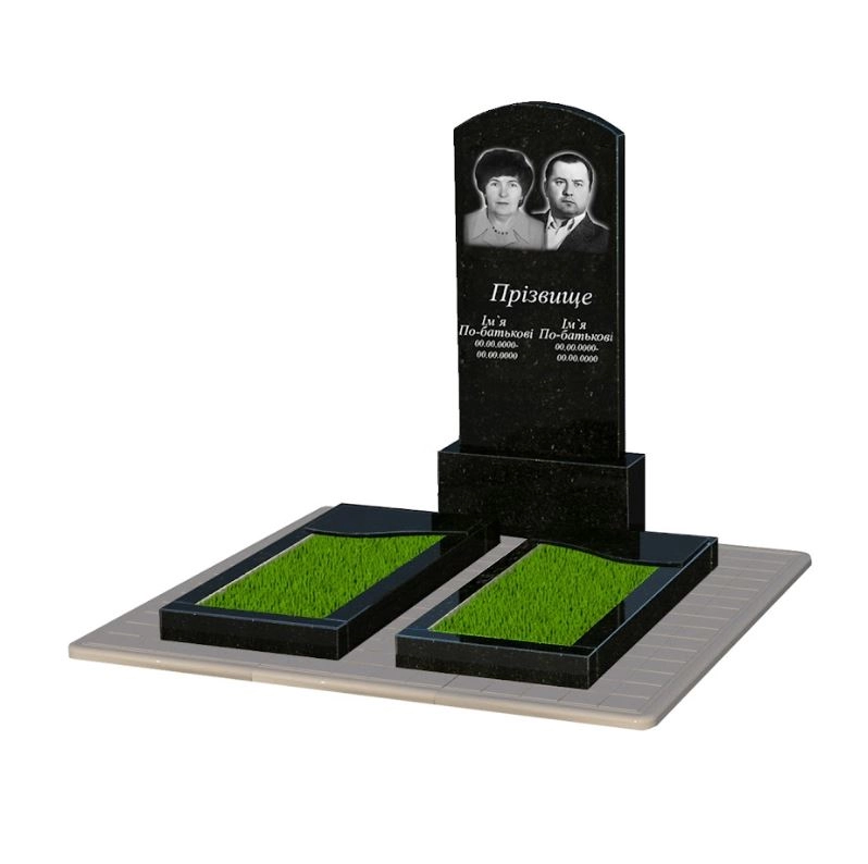 Основне Гранітний пам'ятник з квітником подвійний з хвилею різьблений із чорного граніту Коростишів Дуга 009 к16-kor-pf-120-60-08-009-pbd3