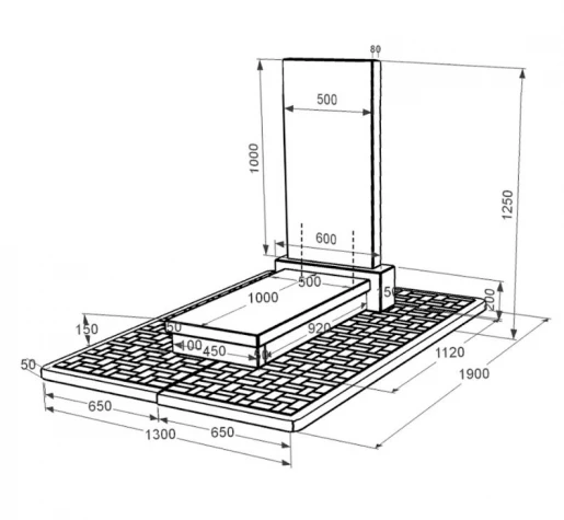Розміри Гранітна плита на могилу для цвинтаря одинарна із чорного граніту Коростишів без різьблених робіт к10-kor-npf-100-50-08-001-pbd2