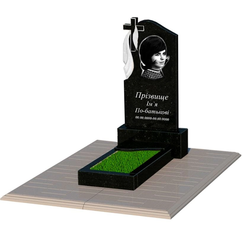 Основное Памятник на могилу из гранита дочке одинарный из черного гранита Коростышев с волной резной к4-kor-pf-80-40-05-142-l-pbd1
