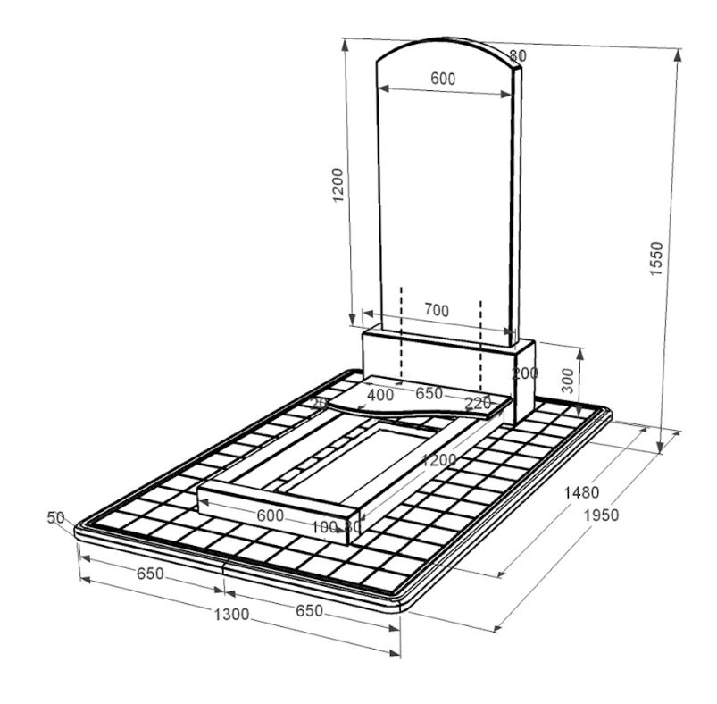 Розміри Пам'ятник на могилу із граніту з квітником одинарний із чорного граніту Коростишів з хвилею різьблений к3-kor-pf-120-60-08-009-pbd3