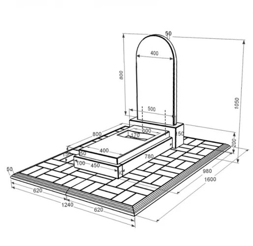Размеры Гранитная плита на могилу черный Коростышев одинарная с вырезанным флагом к6-kor-pf-80-40-08-006-pbd1