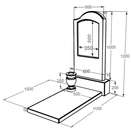 Розміри Мармуровий пам'ятник з хвилею різьблений з мармуру Дайна к7-dan-pf-100-50-08-011-r