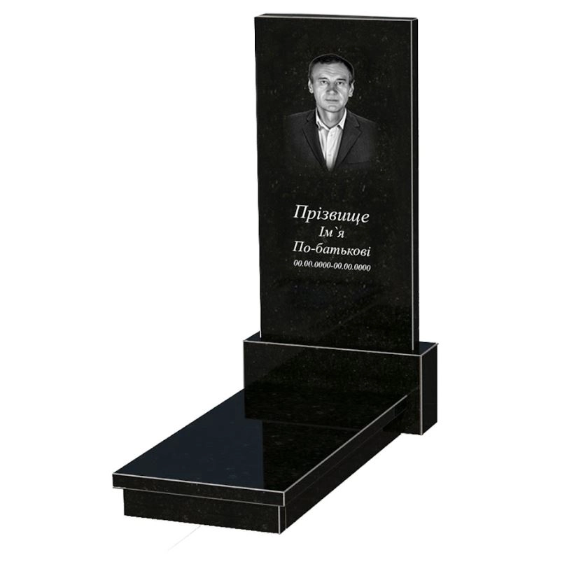 Основное Гранитный памятник для мужчины одинарный из черного гранита Коростышев без резных работ к10-kor-npf-120-60-08-001