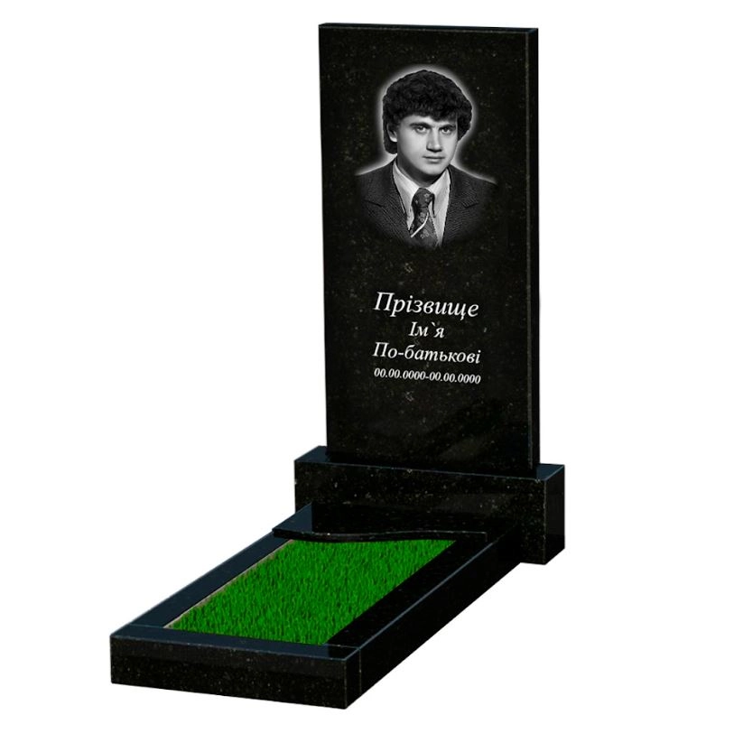 Основное Гранитный памятник с цветником одинарный из черного гранита Коростышев с волной резной к4-kor-pf-100-50-08-001