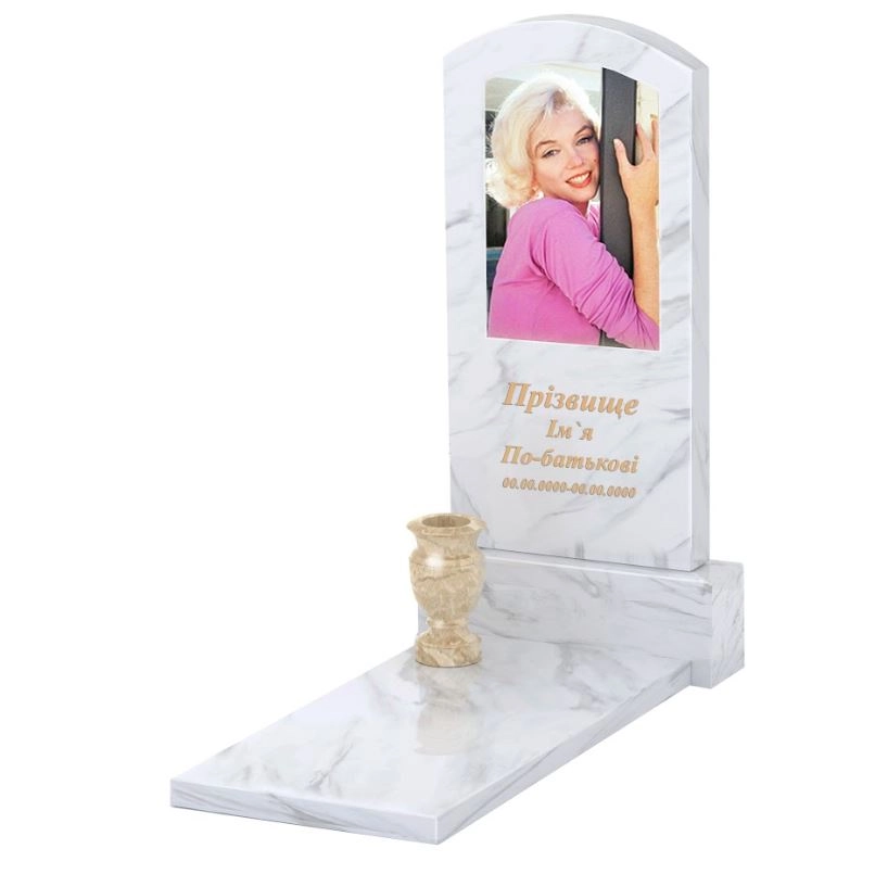 Основне Мармуровий пам'ятник у формі дуги одинарний з білого мармуру Волокас к7-vol-pf-100-50-08-009