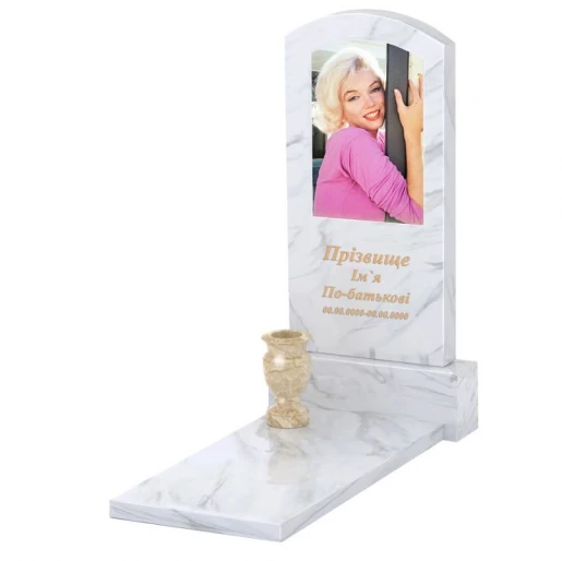 Мармуровий пам'ятник у формі дуги одинарний з білого мармуру Волокас к7-vol-pf-100-50-08-009