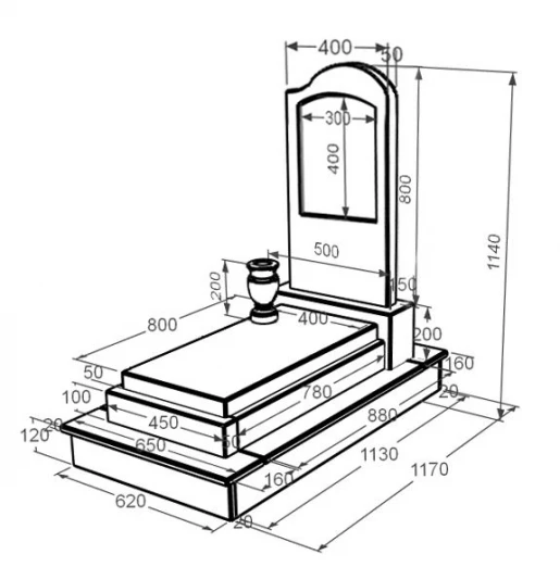 Размеры Женский мраморный памятник одинарный из мрамора Дайна с волной резной к12-dan-pf-80-40-05-011-r-ck