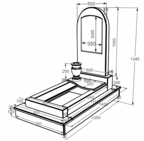 Розміри Пам'ятник із мармуру висотою 120 см одинарний з мармуру Дайна з полукруглою стелою к5-dan-pf-100-50-08-006-ck