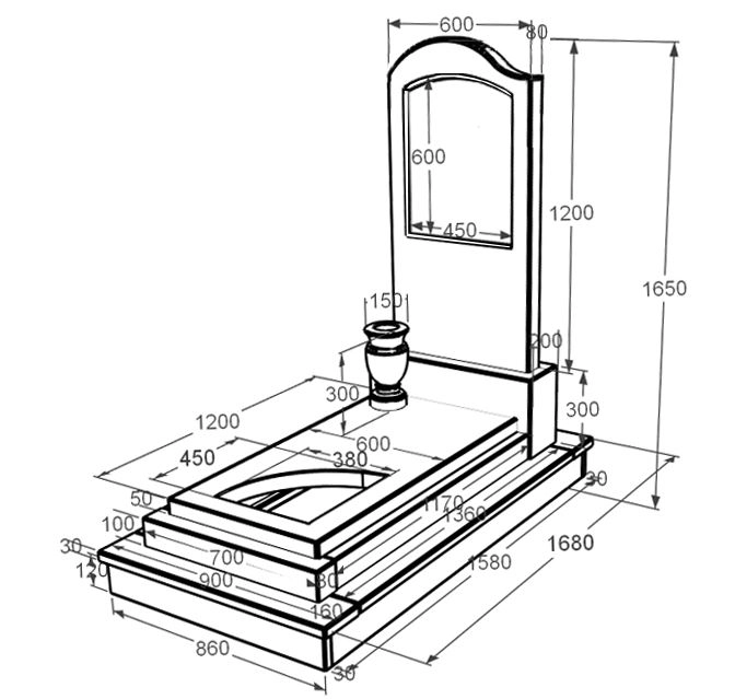 Розміри Одинарний мармуровий пам'ятник з гробницею з білого мармуру Волокас з вирізаним куточком к24-vol-pf-120-60-08-011-l-ck