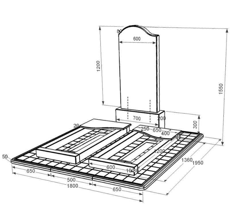 Розміри Гранітний пам'ятник елітний подвійний із чорного граніту Коростишів з хвилею різьблений к15-kor-npf-120-60-08-011-l-pbd3