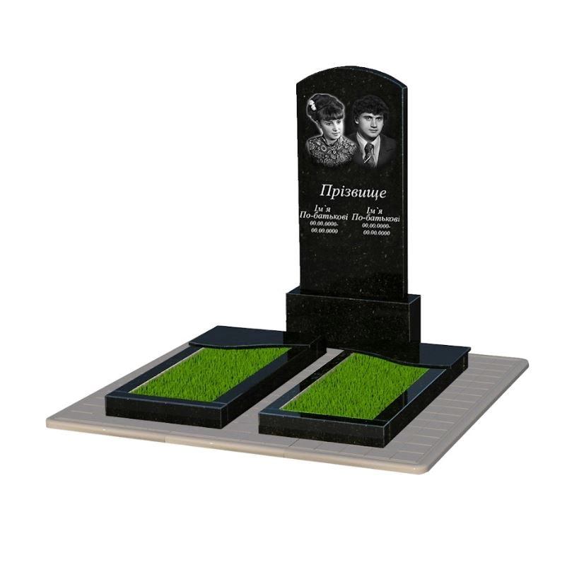 Основне Пам'ятник із граніту чорного кольору подвійний з хвилею різьблений із чорного граніту Коростишів Дуга 009 к15-kor-pf-120-60-08-009-pbd3