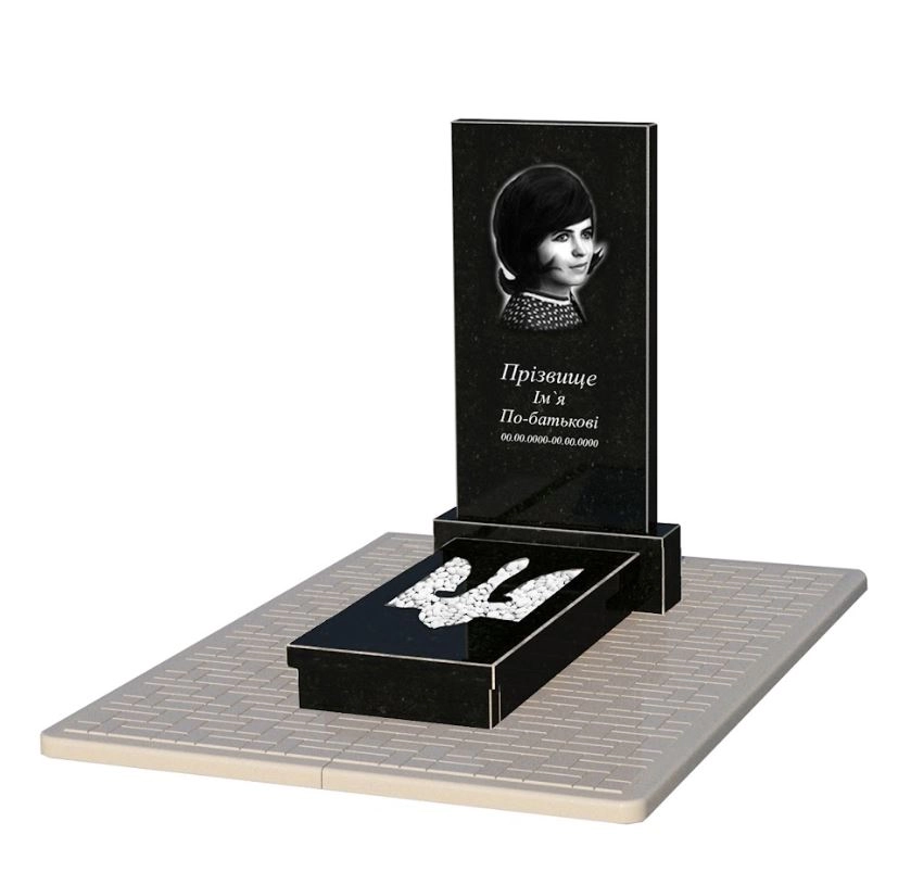 Основное Гранитный памятник стела 100х50 см одинарный из черного гранита Коростышев с Трезубом вырезанным к8-kor-npf-100-50-08-001-pbd2