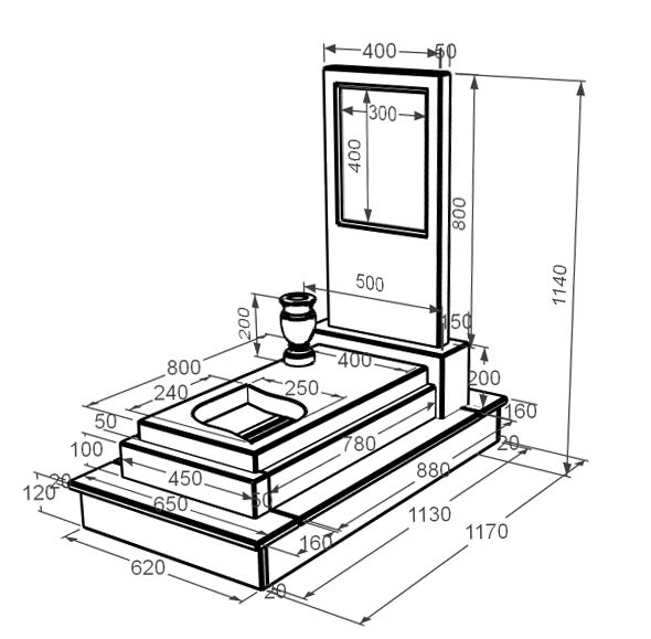 Розміри Мармуровий пам'ятник низький одинарний з бежевого мармуру Дайна з листом різьблена робота к13-dan-pf-80-40-05-001-ck