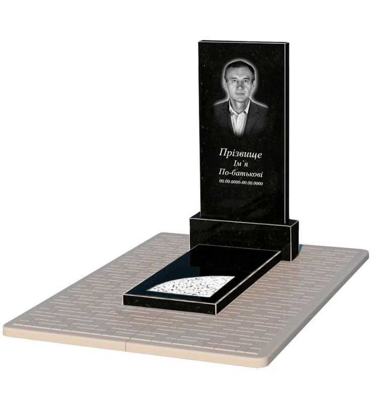 Основне Пам'ятник із граніту з вирізаним куточком одинарний із чорного граніту Коростишів к9-kor-npf-100-50-08-001-pbd2