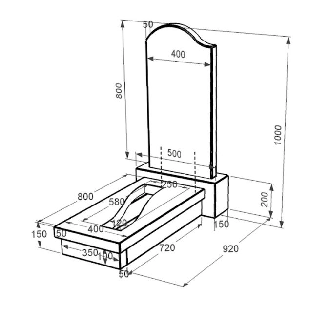 Розміри Пам'ятник із граніту з вирізаною смугою одинарний із чорного граніту Коростишів з хвилею різьблений к23-kor-pf-80-40-08-011-l
