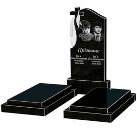 Основное Гранитный памятник с плащаницей резной двойной из черного гранита Коростышев с крестом резной к21-kor-npf-100-50-08-142