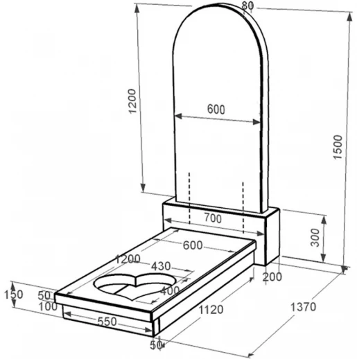 Розміри Пам'ятник із граніту з серцем різьблена робота одинарний із чорного граніту Коростишів к11-kor-pf-120-60-08-006