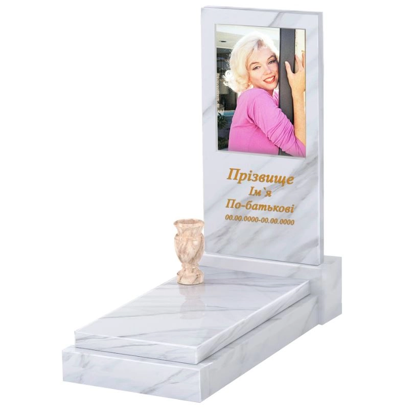 Основне Мармуровий пам'ятник з одним надгробком з білого мармуру Волокас без різьблених робіт к12-vol-pf-80-40-05-001
