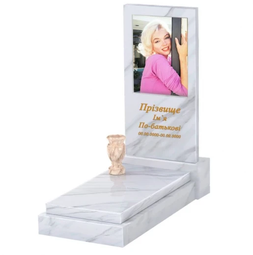 Мармуровий пам'ятник з одним надгробком з білого мармуру Волокас без різьблених робіт к12-vol-pf-80-40-05-001