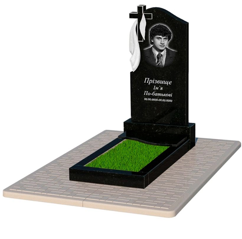 Основное Гранитное надгробие с волной резной одинарный из черного гранита Коростышев к5-kor-pf-100-50-08-142-pbd2