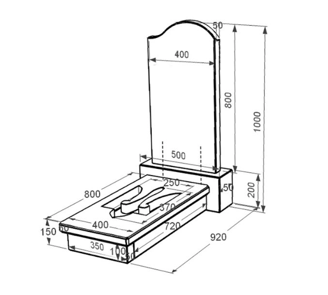 Розміри Пам'ятник із граніту з Тризубом вирізаним одинарний із чорного граніту Коростишів к8-kor-pf-80-40-08-011-r