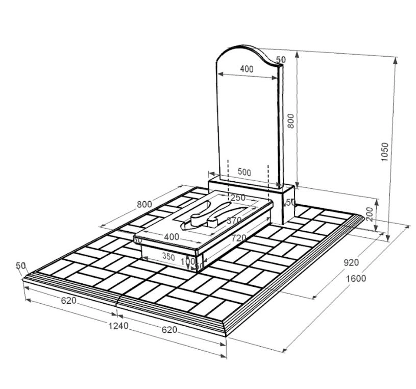 Розміри Гранітний пам'ятник з Тризубом вирізаним одинарний із чорного граніту Коростишів к8-kor-pf-80-40-08-011-l-pbd1