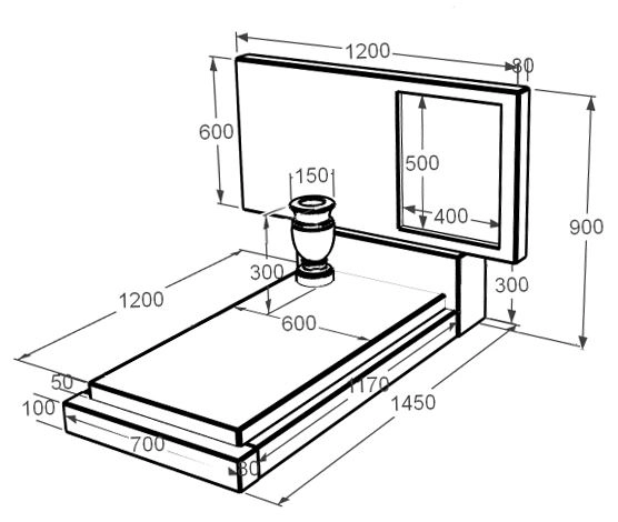 Размеры Мраморный памятник для матери одинарныq из белого мрамора Волокас без резных работ к12-vol-pf-60-120-08-001
