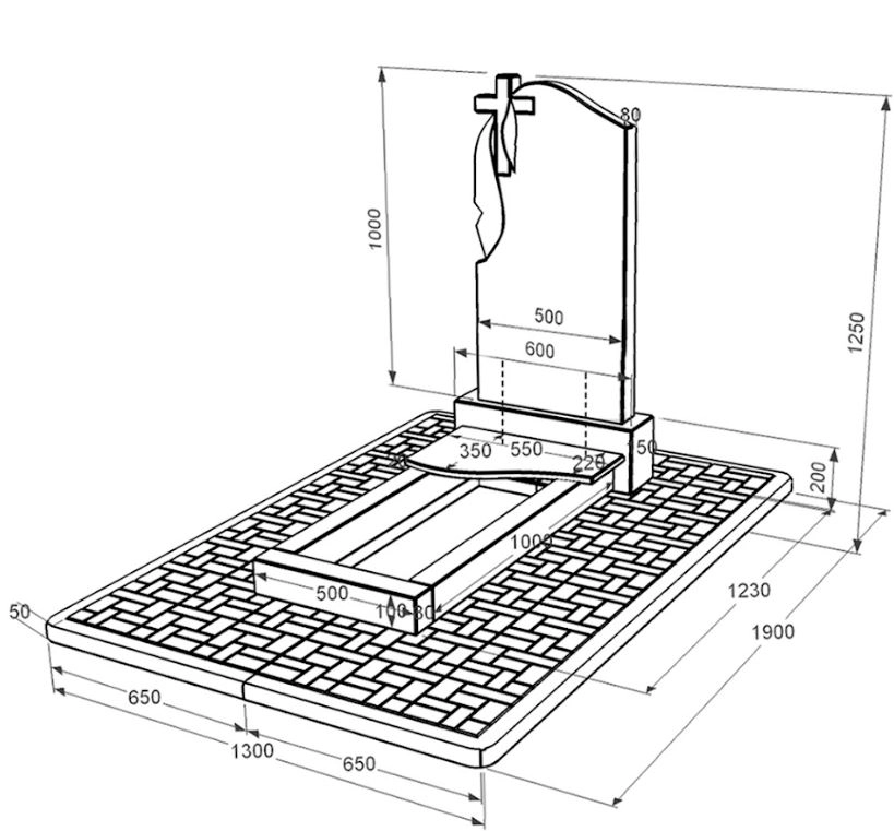 Розміри Пам'ятник із граніту синові одинарний із чорного граніту Коростишів з хвилею різьблений к3-kor-npf-100-50-08-142-pbd2