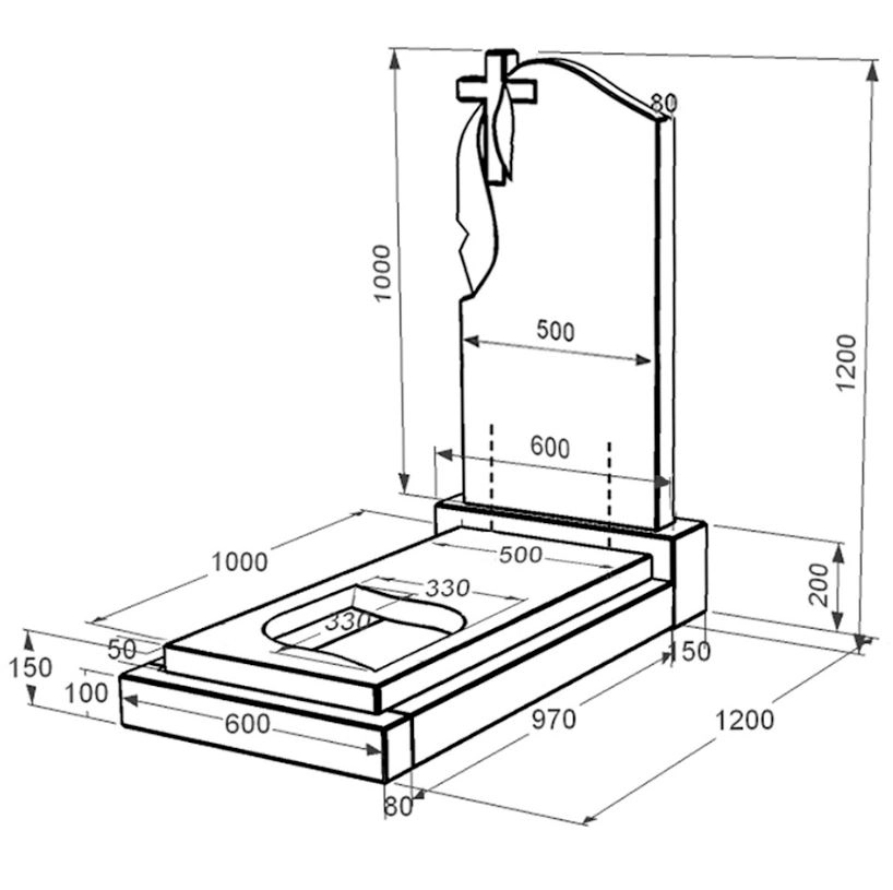 Розміри Гранітний камінь на могилу 120 см висотою одинарний із чорного граніту Коростишів з листом різьблена робота к13-kor-pf-100-50-08-142