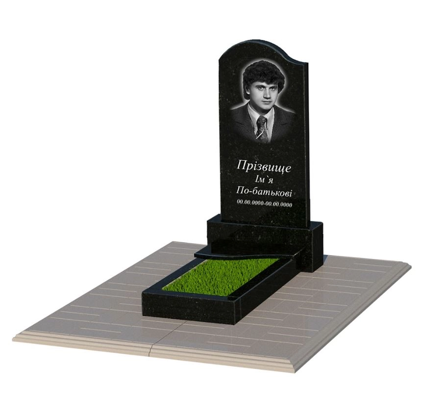Основне Надгробок із граніту юнакам одинарний із чорного граніту Коростишів з хвилею різьблений к3-kor-pf-80-40-05-011-l-pbd1