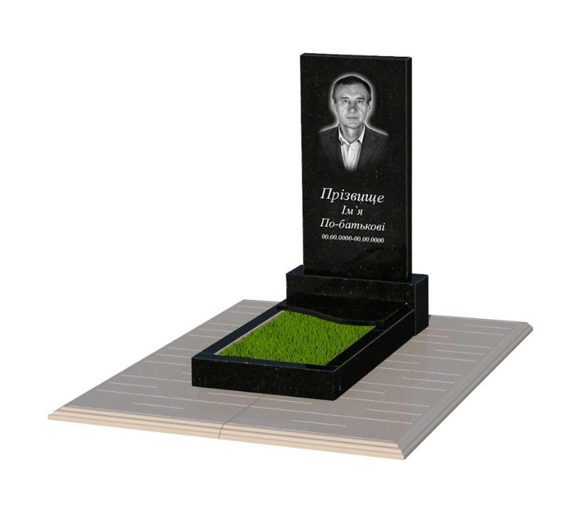 Основное Памятник из гранита прямоугольный одинарный из черного гранита Коростышев с волной резной к5-kor-pf-80-40-05-001-l-pbd1