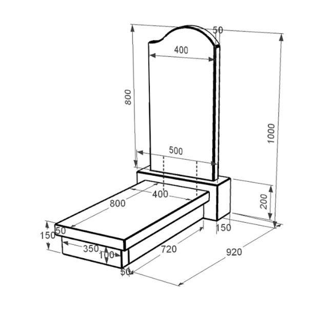 Розміри Гранітний пам'ятник з полірованими фасками одинарний із чорного граніту Коростишів з хвилею різьблений к10-kor-pf-80-40-05-011-r