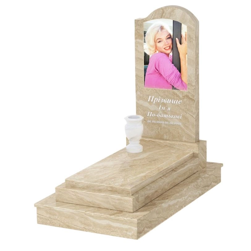 Основне Мармуровий пам'ятник з цоколем одинарний з мармуру Дайна з хвилею різьблений к12-dan-pf-100-50-08-011-r-ck