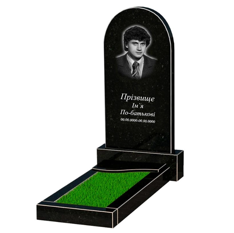 Основне Гранітний пам'ятник напівкруглий одинарний із чорного граніту Коростишів з хвилею різьблений к4-kor-npf-100-50-08-006