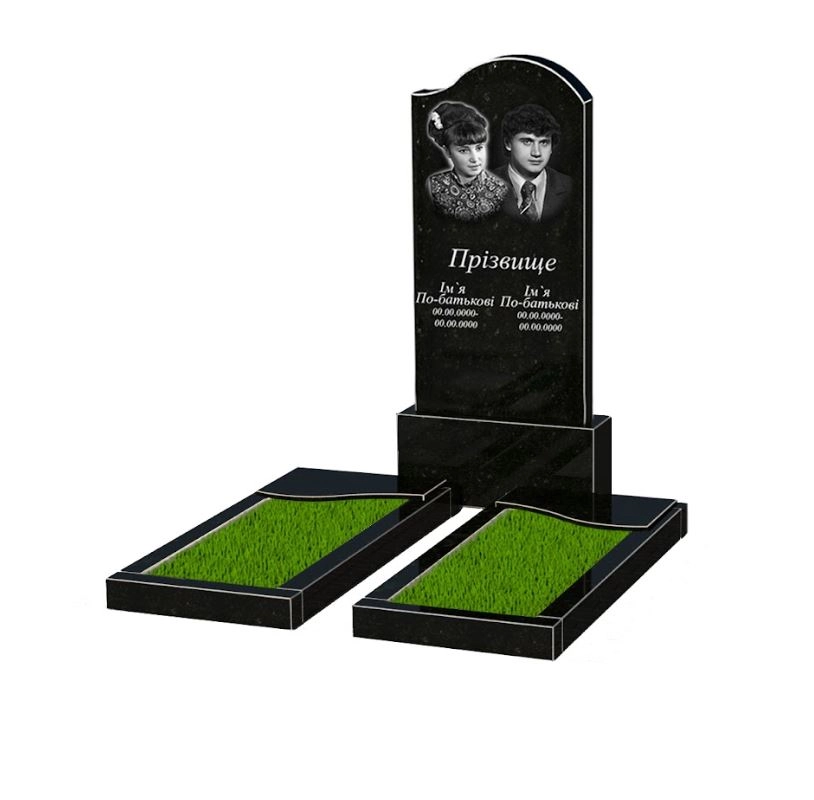 Основне Гранітний пам'ятник висотою 150 см подвійний із чорного граніту Коростишів з хвилею різьблений к16-kor-npf-120-60-08-011-r