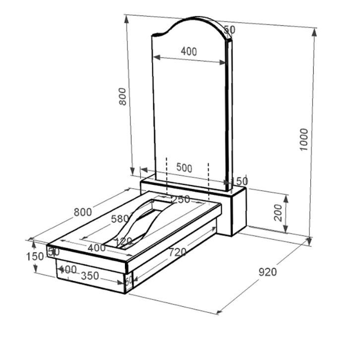 Размеры Гранитный памятник с вырезанной полосой одинарный из черного гранита Коростышев с волной резной к23-kor-pf-80-40-08-011-r